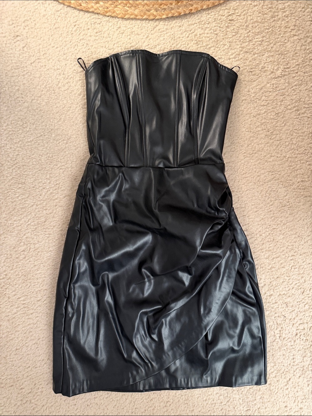 Zara Black Strapless Faux Leather Mini Dress